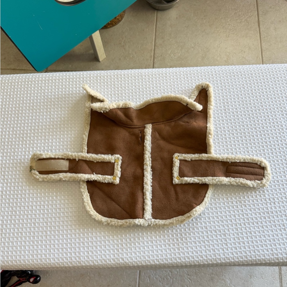 Plush Brown and Cream Dog Garment with Secure Straps (1-062)